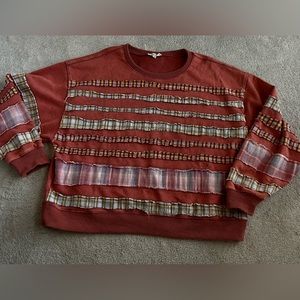 Oli & Hali Top Sz L Mineral Washed plaid contrast taping raw edges boho style